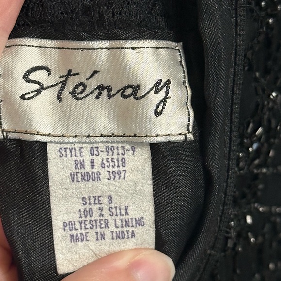 Stenay Vintage Black Beaded Shortsleeve Silk MIDI Dress size 8 - modern XS / S - Picture 7 of 7
